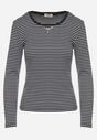 Granatowa Bluzka Typu Longsleeve w Paski Ozdobiona Cyrkoniami Ralinella