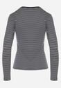 Granatowa Bluzka Typu Longsleeve w Paski Ozdobiona Cyrkoniami Ralinella