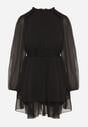 Czarna Rozkloszowana Sukienka Siateczkowa z Bufiastymi Rękawami Isovana