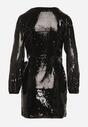 Czarna Cekinowa Sukienka o Kopertowym Kroju z Wiązaniem w Talii Eprelle
