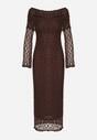 Brązowa Koktajlowa Sukienka z Odkrytymi Ramionami z Koronki Eperrie