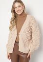 Ciemnobeżowy Kardigan Ozdobiony Pomponami Besida
