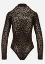 Brązowe Body w Panterkę z Domieszką Wiskozy z Długim Rękawem i Stójką Eclana