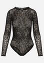 Czarne Body z Dodatkiem Wiskozy z Długim Rękawem i Welurowym Wzorem w Kwiaty Eclena