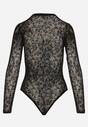 Czarne Body z Dodatkiem Wiskozy z Długim Rękawem i Welurowym Wzorem w Kwiaty Eclena