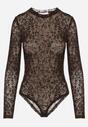 Brązowe Body z Dodatkiem Wiskozy z Długim Rękawem i Welurowym Wzorem w Kwiaty Eclena