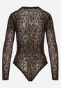 Brązowe Body z Dodatkiem Wiskozy z Długim Rękawem i Welurowym Wzorem w Kwiaty Eclena