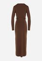 Brązowa Sukienka Kopertowa z Wiskozą Zdobiona Rozcięciem i Wiązanym Paskiem Teslea