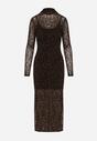 Brązowa Dopasowana Sukienka Koktajlowa z Wiskozą z Welurowym Wzorem Kwiatów Alerre