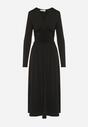 Czarna Marszczona Sukienka Taliowana z Wiskozą z Dekoltem V i Długim Rękawem Emirie