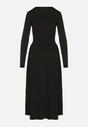 Czarna Marszczona Sukienka Taliowana z Wiskozą z Dekoltem V i Długim Rękawem Emirie