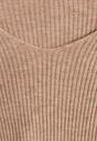 Ciemnobeżowy Dopasowany Sweter z Prążkowanej Dzianiny z Bawełną z Dekoltem w Serek Tesma