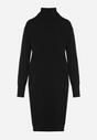 Czarna Dzianinowa Sukienka z Bawełną o Prostym Kroju z Golfem Tesala
