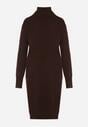 Brązowa Dzianinowa Sukienka z Bawełną o Prostym Kroju z Golfem Tesala