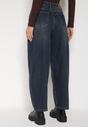 Niebieskie Szerokie Jeansy Mom Fit z Wysokim Stanem Delennia