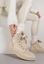 Beżowe Sneakersy z Ozdobnymi Sznurówkami Eveslia