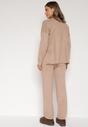 Beżowy Komplet z Wiskozą Ozdobiony Metaliczną Nicią Sweter z Półgolfem i Szerokie Spodnie Aresina