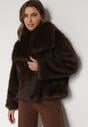 Brązowa Oversizowa Kurtka Futerko z Szerokim Kołnierzem Reilia