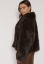 Brązowa Oversizowa Kurtka Futerko z Szerokim Kołnierzem Reilia
