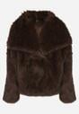 Brązowa Oversizowa Kurtka Futerko z Szerokim Kołnierzem Reilia