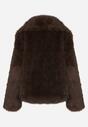Brązowa Oversizowa Kurtka Futerko z Szerokim Kołnierzem Reilia