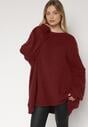 Bordowy Sweter z Wiskozą i Wełną o Kroju Nietoperza Fedella