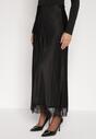 Czarna Satynowa Spódnica z Wiskozy Ozdobiona Koronką Fedare