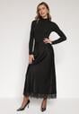 Czarna Satynowa Spódnica z Wiskozy Ozdobiona Koronką Fedare