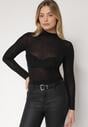 Czarna Bluzka z Golfem Typu Longsleeve z Wiskozy z Kaszmirem Fedine
