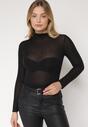 Czarna Bluzka z Golfem Typu Longsleeve z Wiskozy z Kaszmirem Fedine