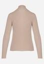 Beżowa Bluzka z Golfem Typu Longsleeve z Wiskozy z Kaszmirem Fedine