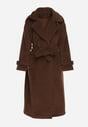 Brązowy Elegancki Płaszcz z Wiązanym Paskiem i Kieszeniami Nyredi