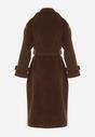 Brązowy Elegancki Płaszcz z Wiązanym Paskiem i Kieszeniami Nyredi