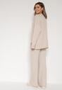 Jasnobeżowy Komplet z Bawełną i Wełną Sweter z Guzikami i Proste Spodnie Reisadia