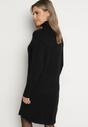 Czarna Sweterkowa Sukienka z Golfem Wełną i Bawełną Ozdobiona Splotem Reiania