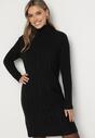 Czarna Sweterkowa Sukienka z Golfem Wełną i Bawełną Ozdobiona Splotem Reiania