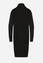 Czarna Sweterkowa Sukienka z Golfem Wełną i Bawełną Ozdobiona Splotem Reiania