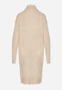 Jasnobeżowa Sweterkowa Sukienka z Golfem Wełną i Bawełną Ozdobiona Splotem Reiania