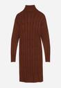 Brązowa Sweterkowa Sukienka z Golfem Wełną i Bawełną Ozdobiona Splotem Reiania