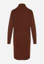 Brązowa Sweterkowa Sukienka z Golfem Wełną i Bawełną Ozdobiona Splotem Reiania