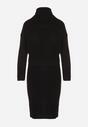 Czarny Komplet Dzianinowy z Wełną i Bawełną Golf i Dopasowana Sukienka Reilaia