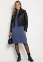 Granatowa Sweterkowa Sukienka Pudełkowa z Bawełną i Wełną Ozdobiona Suwakiem Reimia