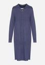 Granatowa Sweterkowa Sukienka Pudełkowa z Bawełną i Wełną Ozdobiona Suwakiem Reimia
