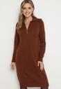 Brązowa Sweterkowa Sukienka Pudełkowa z Bawełną i Wełną Ozdobiona Suwakiem Reimia
