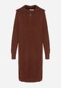 Brązowa Sweterkowa Sukienka Pudełkowa z Bawełną i Wełną Ozdobiona Suwakiem Reimia