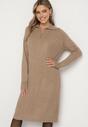 Beżowa Sweterkowa Sukienka Pudełkowa z Bawełną i Wełną Ozdobiona Suwakiem Reimia