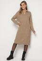 Beżowa Sweterkowa Sukienka Pudełkowa z Bawełną i Wełną Ozdobiona Suwakiem Reimia