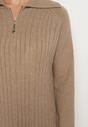 Beżowa Sweterkowa Sukienka Pudełkowa z Bawełną i Wełną Ozdobiona Suwakiem Reimia