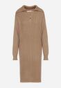 Beżowa Sweterkowa Sukienka Pudełkowa z Bawełną i Wełną Ozdobiona Suwakiem Reimia