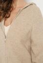 Beżowy Komplet z Wełną i Bawełną Szerokie Spodnie i Rozpinana Bluzka z Kapturem Reikania